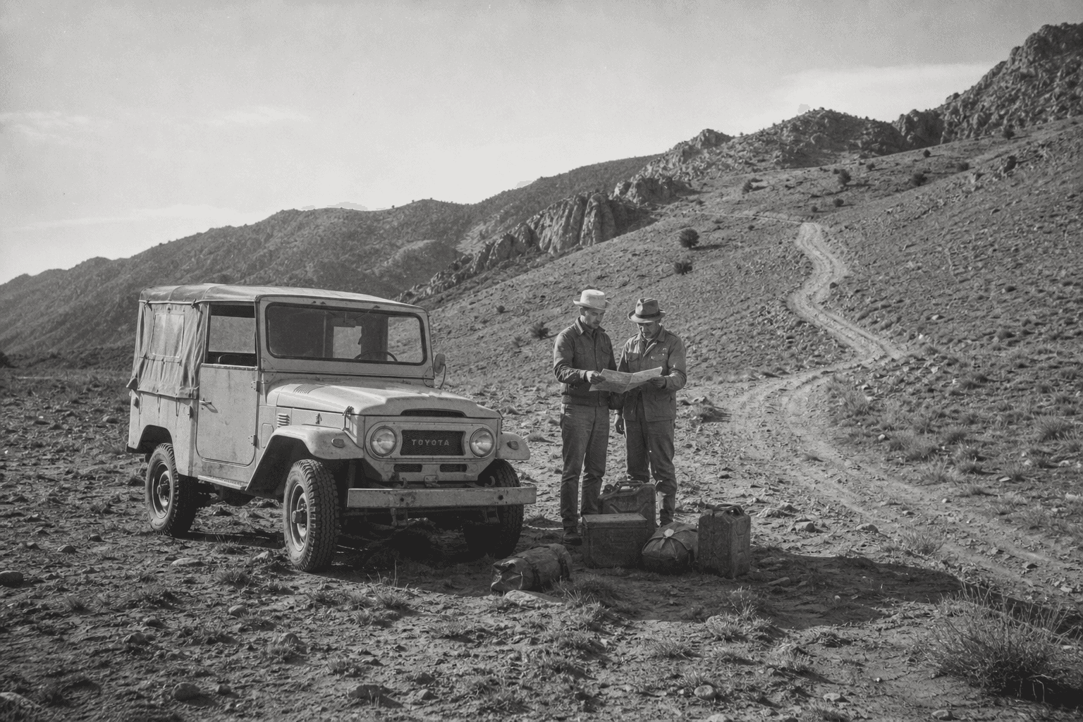 荒野中的經典 Toyota Land Cruiser，呈現越野機械的歷史質感